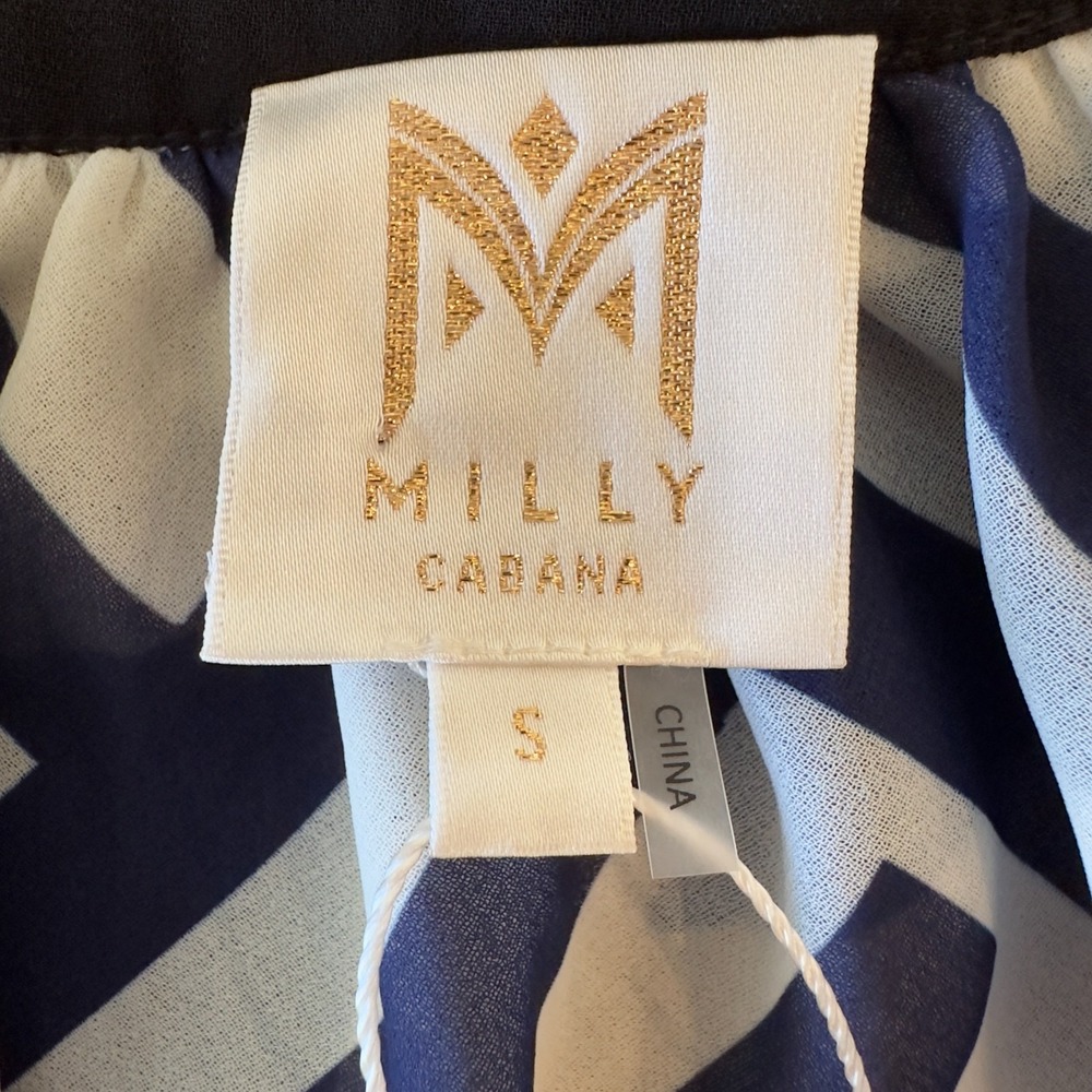 NEW Milly‎ Patchwork Chevron Swimsuit Cover-Up Midi Wrap Skirt-Blue/White-Size S - Picture 11 of 15